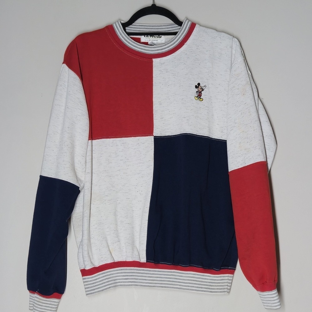 Vintage La Mode Size Medium Walt Disney Mickey Mouse Colorblock 90s Embroidered